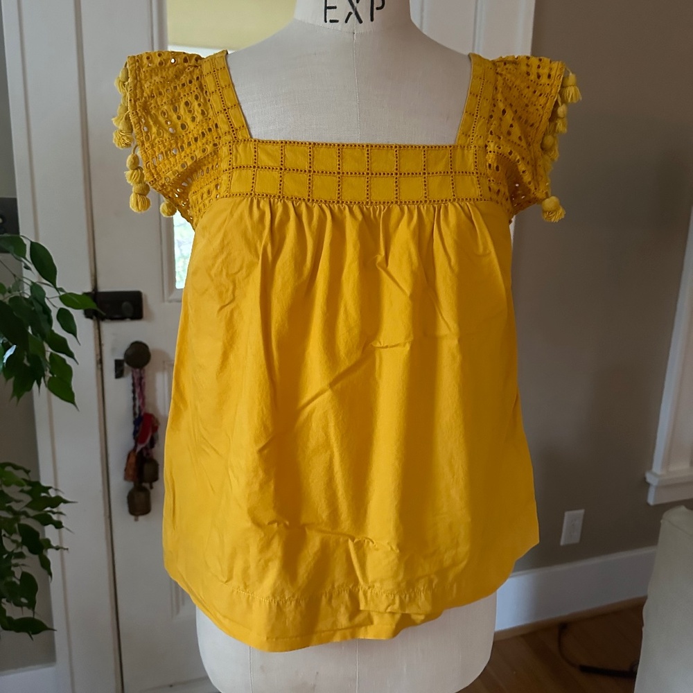 J.Crew cotton eyelet tassel top
